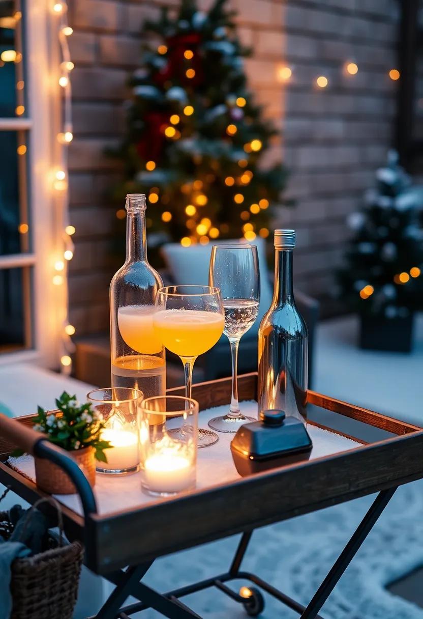 Set up a lighted bar cart for entertaining, complete with ‍glowing drinkware for a festive touch