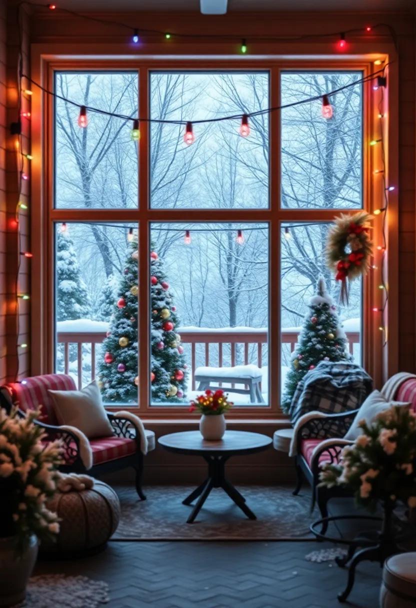 Use‌ colorful holiday lights to frame windows overlooking the patio, extending the festive feeling