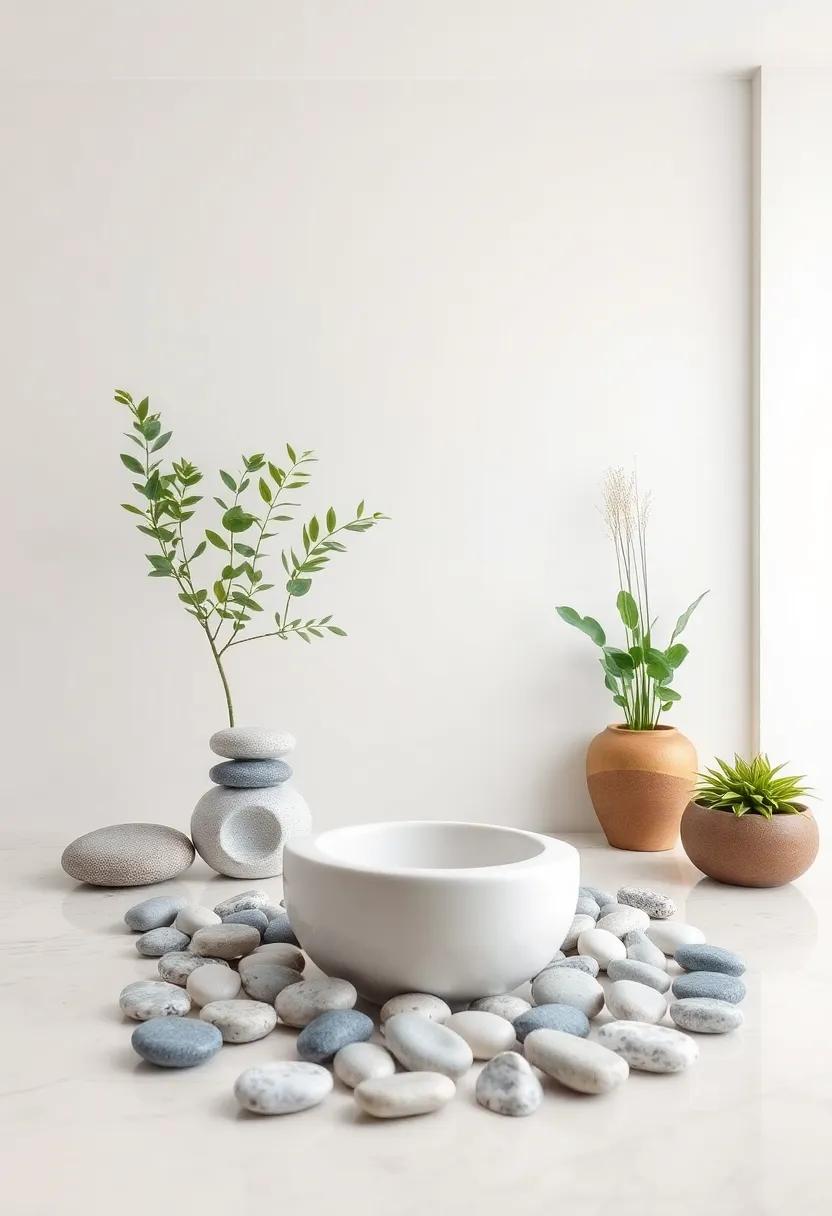 Smooth Pebble Decor: Use smooth pebbles as ‍decorative elements on countertops or in plant arrangements
