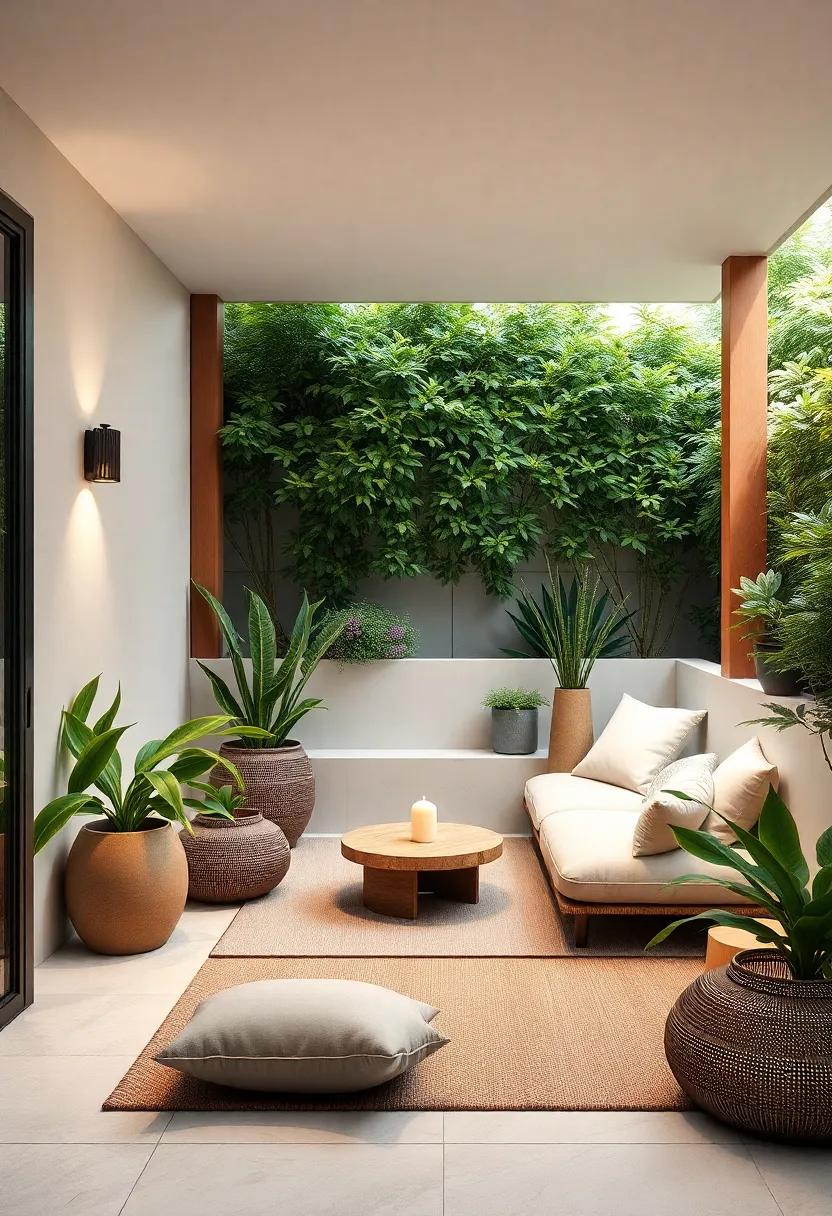 Meditation Nook: Designate⁢ a quiet corner⁣ for mindfulness‍ practices, complete ​with comfortable seating, cushions, and a ⁣backdrop of lush greenery