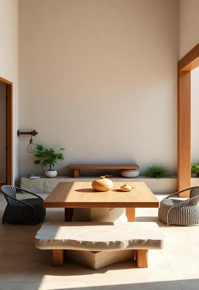 Zen-Inspired ⁣Table: Use a low-profile, ‍natural ‌wood or stone table for ⁢sharing meals or enjoying contemplative moments over ⁢tea in a ‌serene‌ setting
