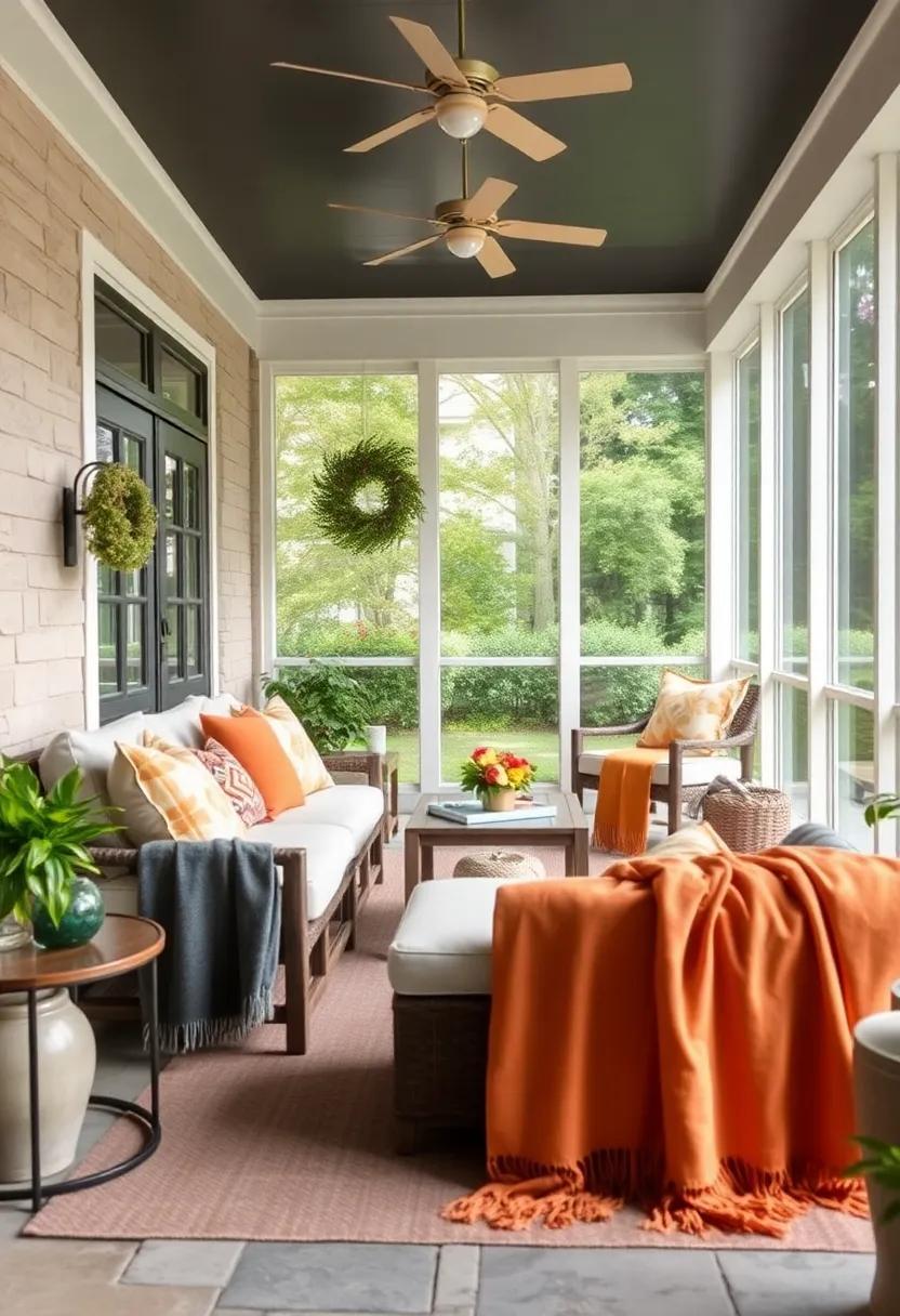 Transform Your Screened Porch: Cozy Lounges and Stylish Throw Blankets Await!