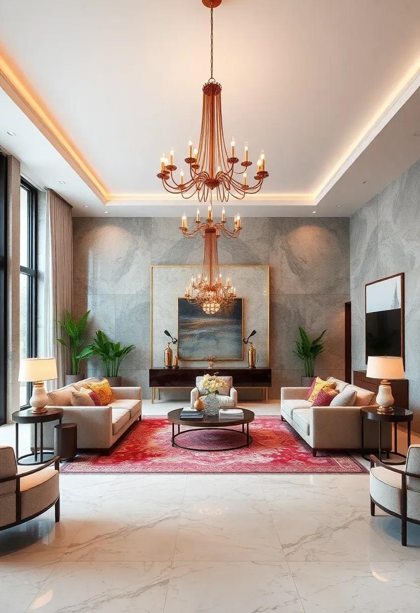 Elevate Your Space: Exploring Luxurious Living Rooms Drenched in Chandeliers