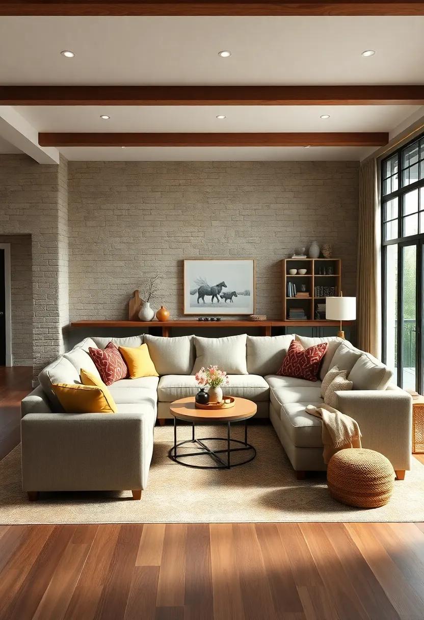 Cozy Farmhouse Living Rooms: Embracing Comfort with a Large Sectional Sofa