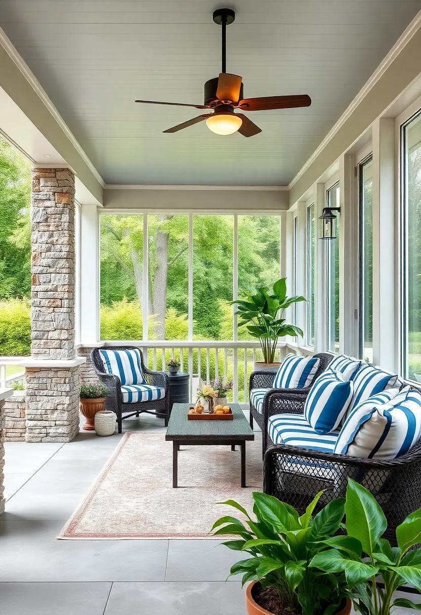 27 Stylish Ideas for Your Screened Porch with Trendy Striped Cushions