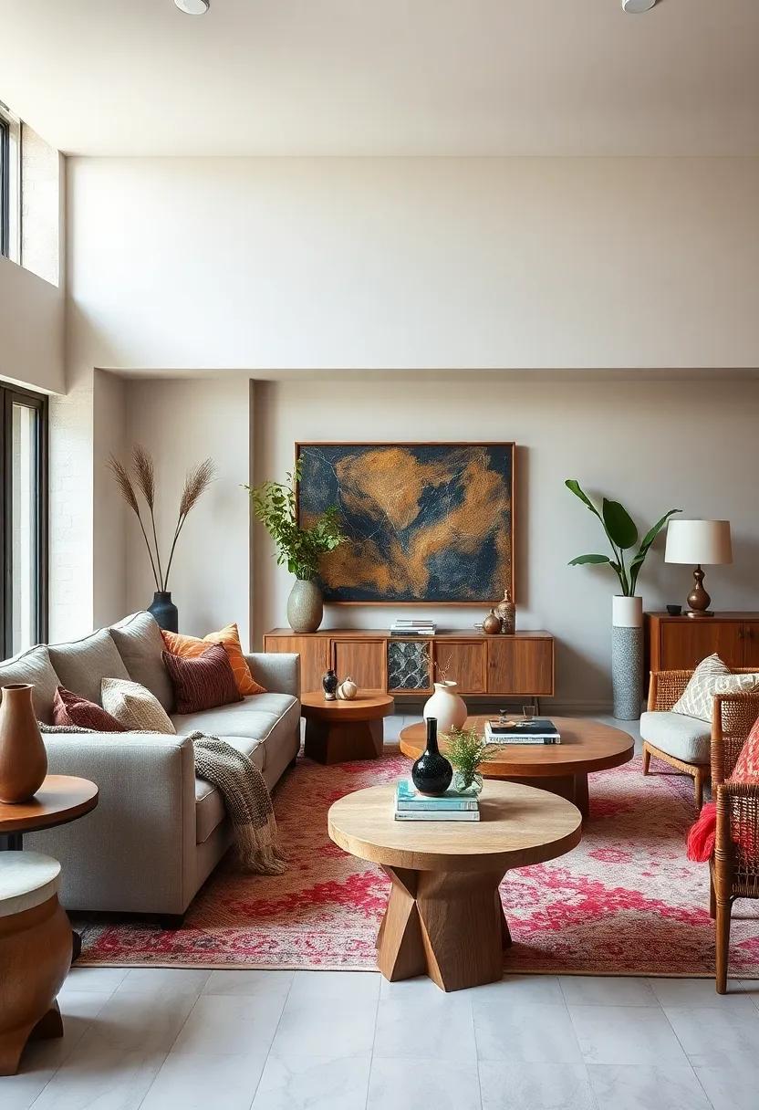Funky Side Tables: Choose eclectic side tables that showcase unique designs or materials,‌ providing both practical surfaces and artistic flair