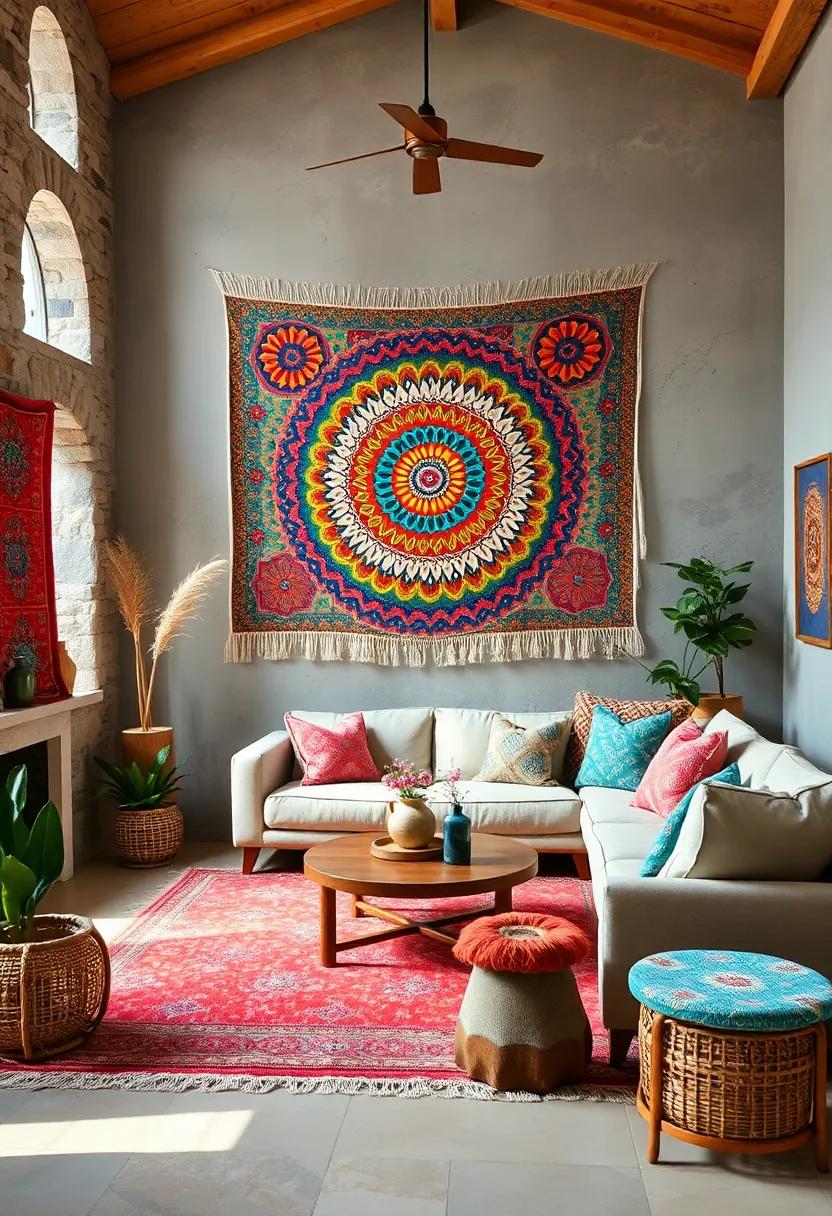 colorful Wall ‌Tapestries: Hang a large tapestry or quilt on the wall, adding depth, color, and an artistic ‍touch that completes your boho⁢ decor
