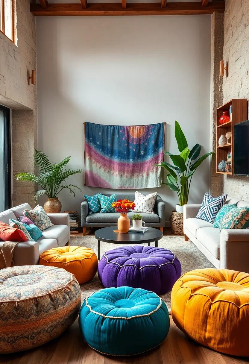 Colorful Poufs: Incorporate‌ vibrant poufs in various textures and patterns to ​provide extra seating and playful notes of color ​throughout the room