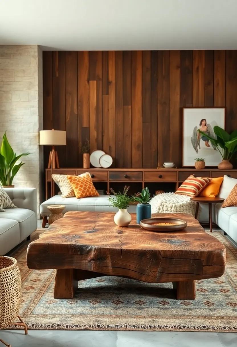 A repurposed wooden⁢ coffee table boasting unique imperfections, telling a​ story of ⁣its own