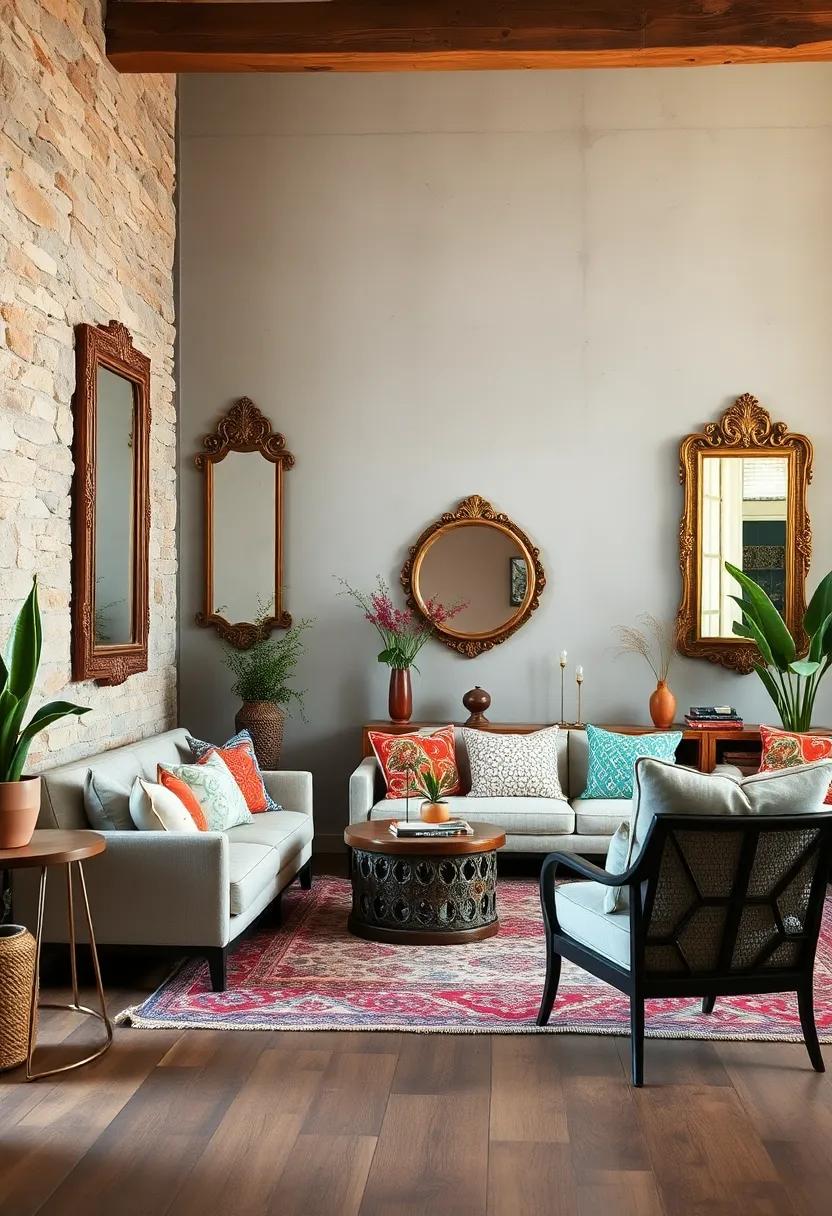 Vintage mirrors with ornate ⁤frames that add depth and reflect light ​throughout the ⁣space
