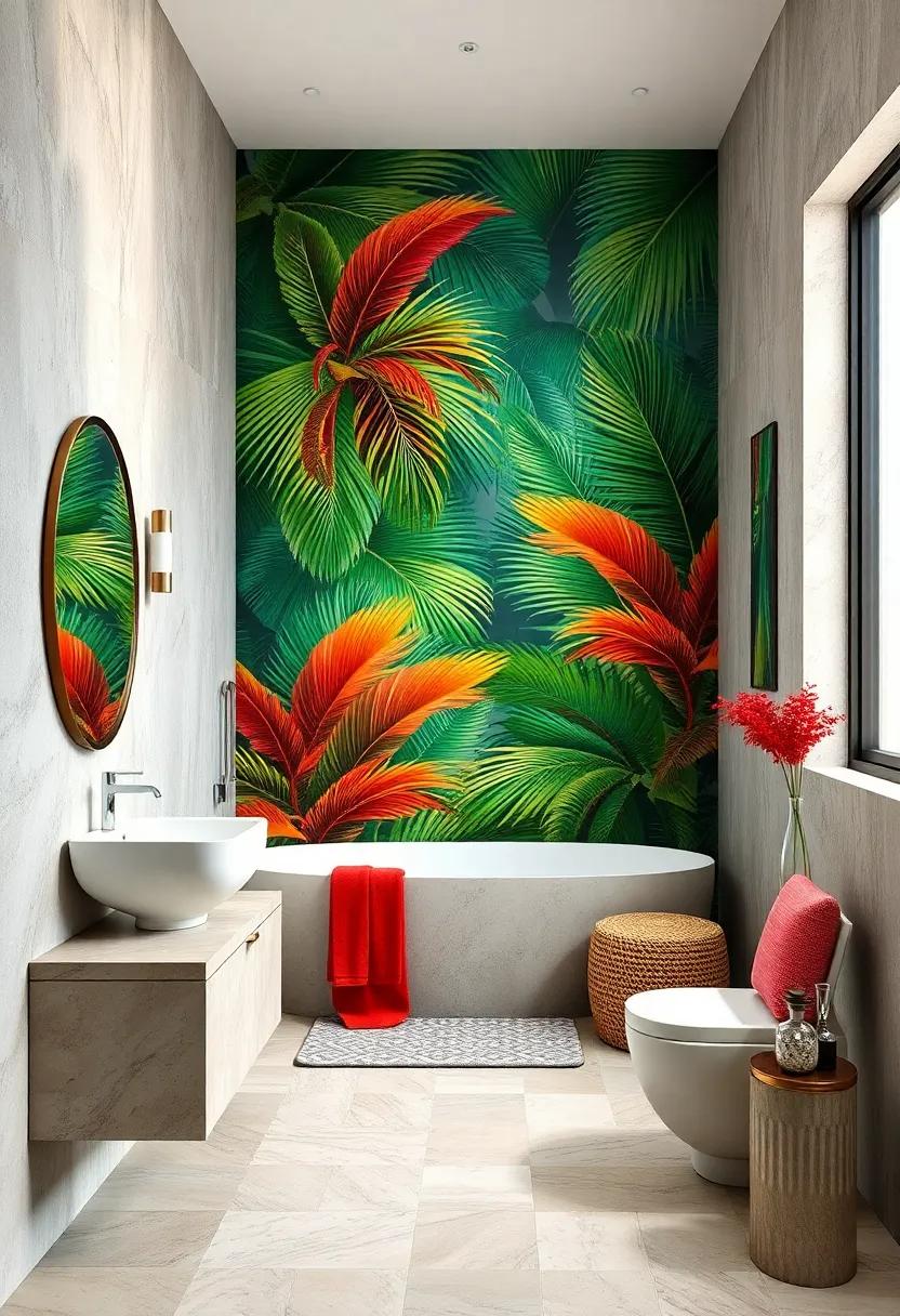 Tropical Oasis: Transform your bathroom into a‌ lush paradise with vibrant palm ‍leaf murals that transport you to a ‍serene getaway