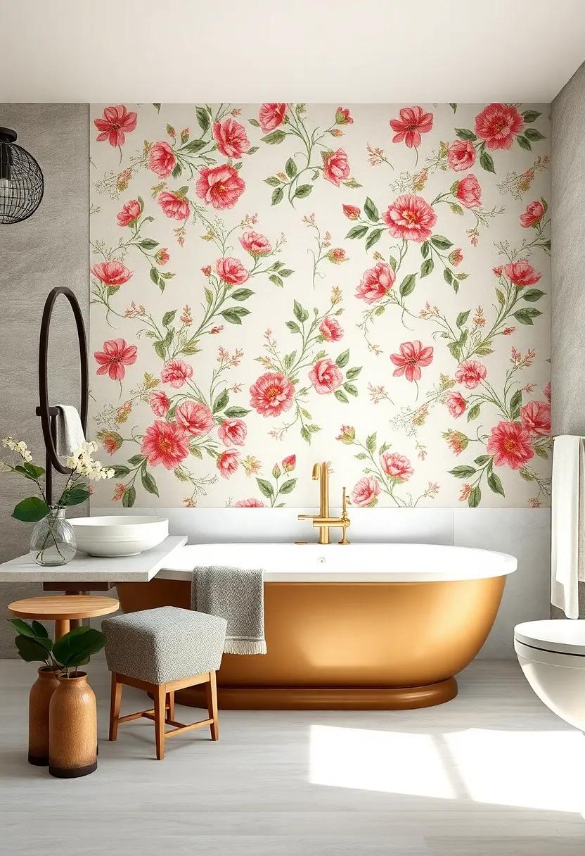 Vintage Floral: Channel ‌classic elegance with vintage ​floral wallpaper that brings a romantic touch to your bathroom design