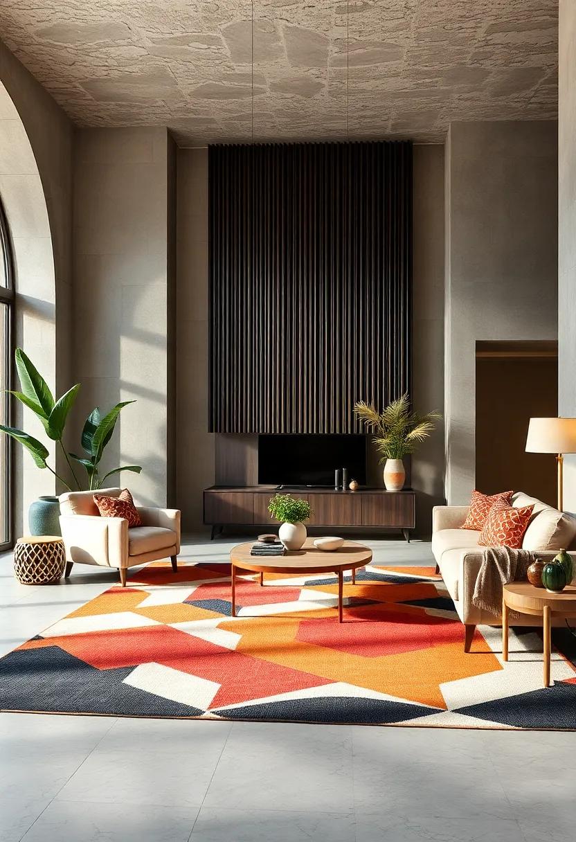 Bold Graphic Area Rugs: Transform your floors with oversized, graphic-patterned rugs that command attention and tie the room together