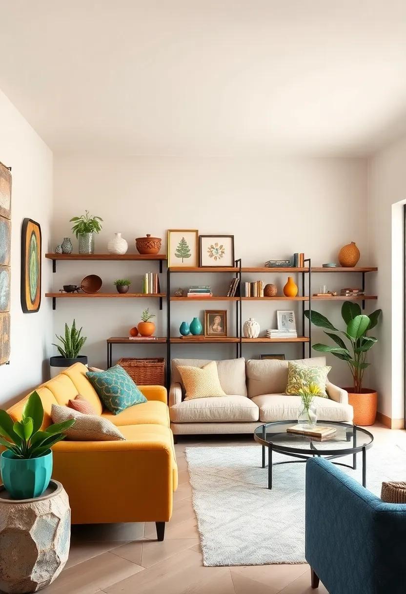 Colorful Reclaimed Wood Shelves: Showcase your favorite items on shelves made from reclaimed wood, each with its unique character and story