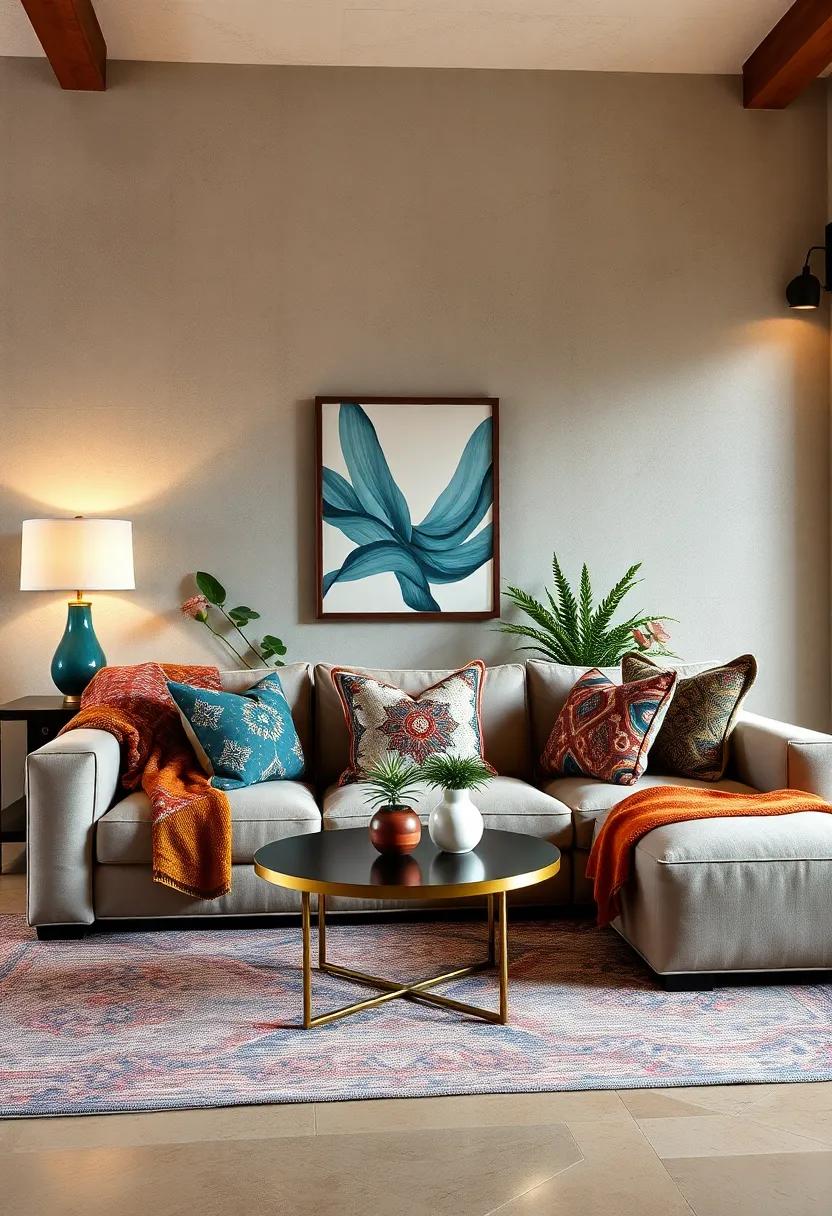 Eclectic Throw Pillows: Mix and match bold patterns and textures in your throw pillows to create a cozy,layered look on your sofas and beds