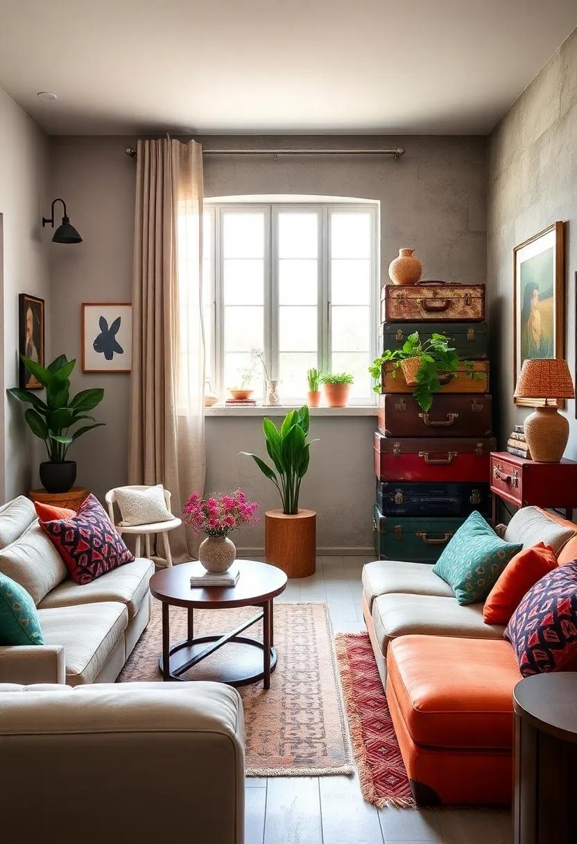 Vintage Suitcases: Stack vintage suitcases in a corner to serve as stylish storage while contributing character and nostalgia to the room