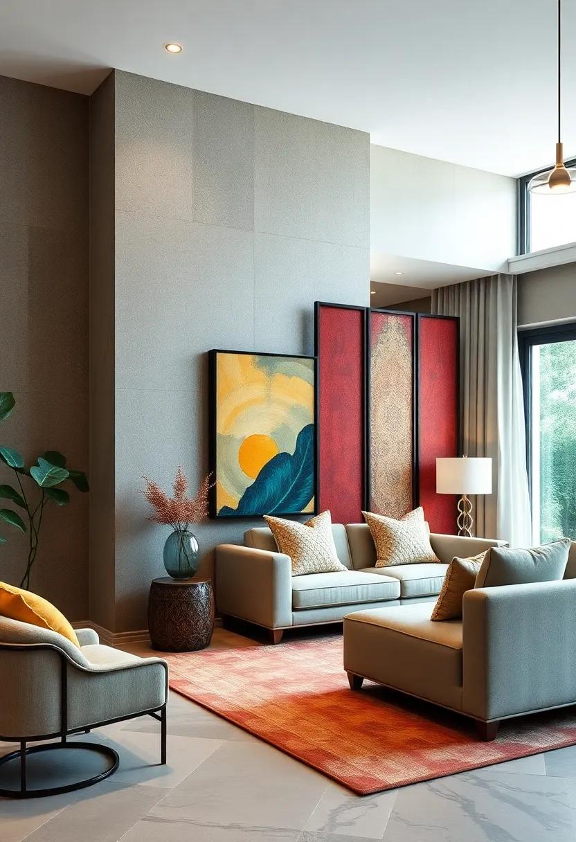 Artistic Room Dividers: Use decorative screens or dividers that blend art with functionality, helping to define spaces without compromising style