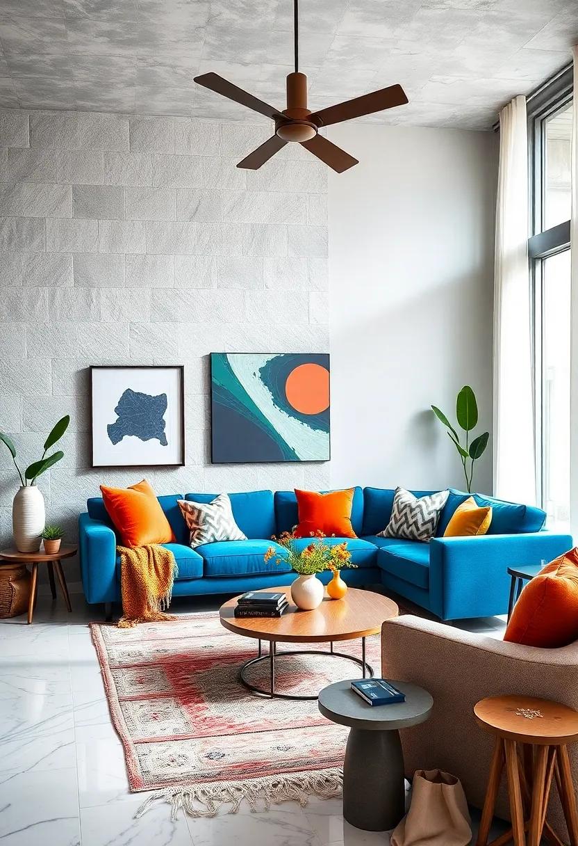 Experiment with Bold Furniture: Opt for unconventional furniture shapes or colors, such as a ⁤bright blue sofa or ‌an asymmetrical ⁤coffee table