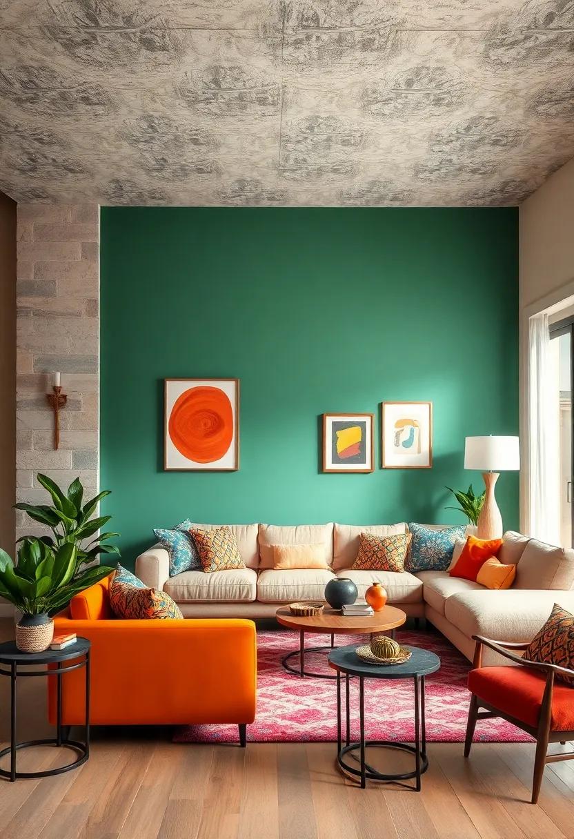 Focus on an​ Accent Wall:‌ Paint one wall ‍in a daring color or use removable wallpaper to create a stunning ⁤backdrop for your ⁢living ⁤room