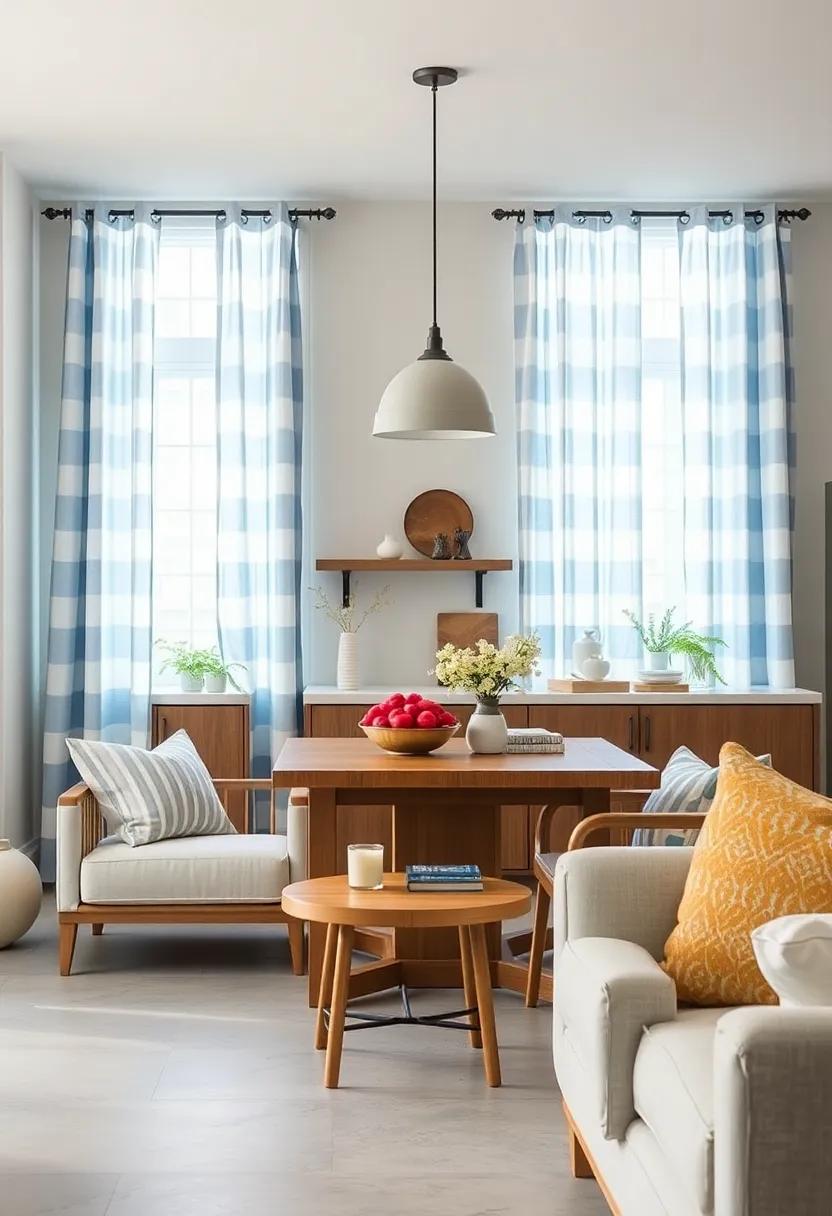 Breezy Blue Stripes: Bring the essence​ of the ocean indoors with curtains featuring ⁣light blue and white stripes that mimic the⁤ waves