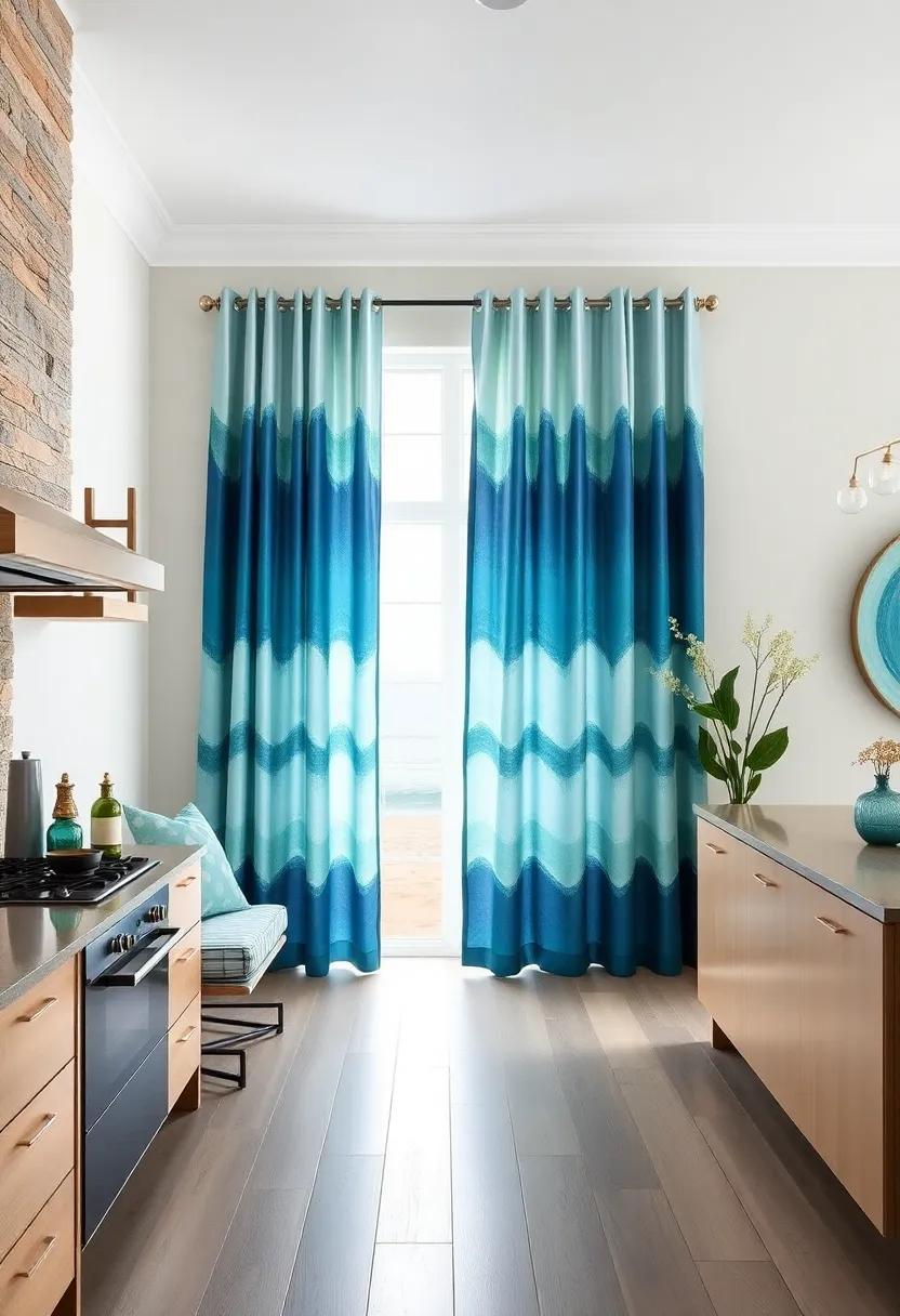Ocean ‌Wave Ombre: Choose curtains that transition from deep blue to soft ‌aqua, mimicking the serene gradient of ocean waves