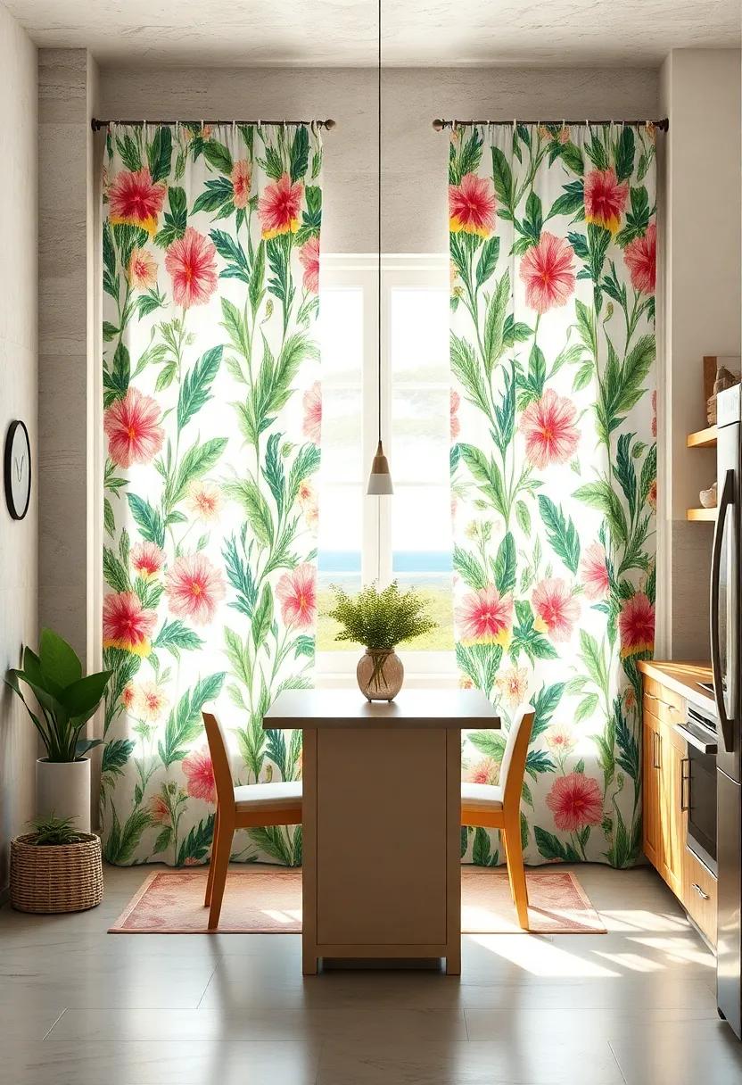 Tropical ⁤Flower patterns: brighten‍ up your kitchen ‌with floral curtains featuring tropical blooms, bringing a splash of color and life