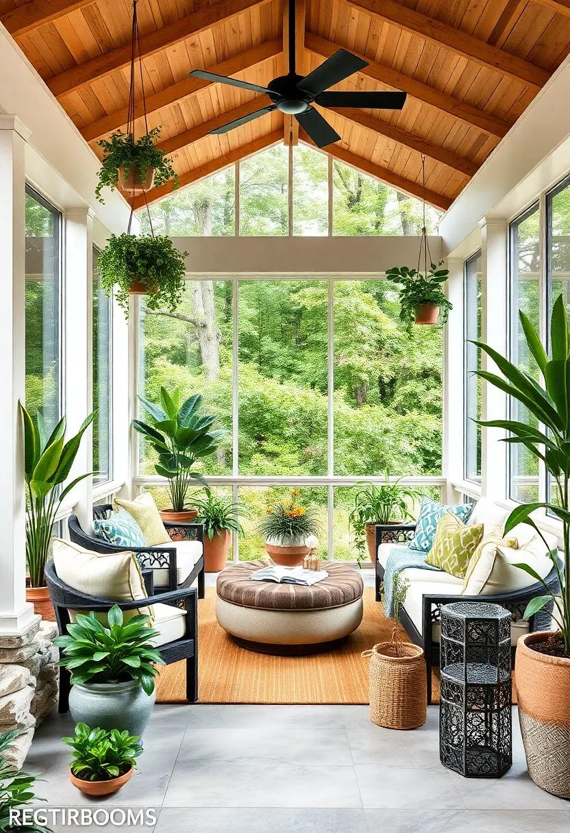 Embrace ⁢Nature: Transform your screened porch ‌into a lush retreat with hanging plants and large potted greenery,⁣ creating a seamless‍ indoor-outdoor⁣ connection