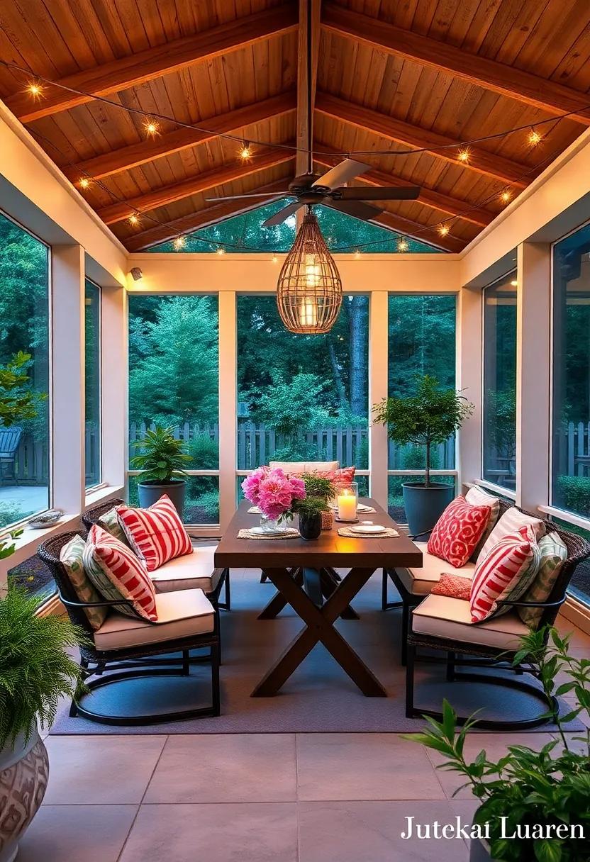 Outdoor Dining delight: Set up⁣ a stylish dining table with comfortable seating ⁢to⁣ enjoy al fresco meals, utilizing decorative string lights to‌ enhance the atmosphere after sunset