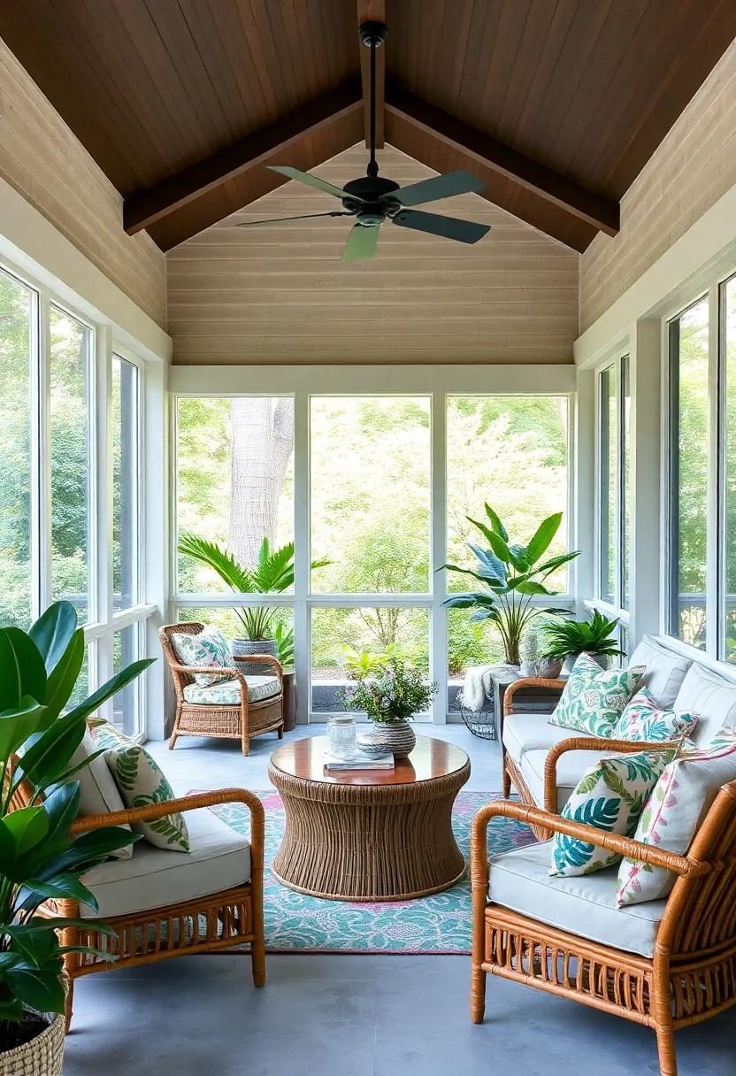 Tropical Oasis: Incorporate bamboo​ furniture and bold tropical prints to ⁤evoke a⁣ laid-back vacation vibe, ⁤making your screened porch a ⁣perfect getaway⁢ without leaving home