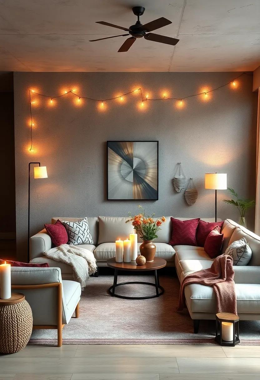 layer​ Lighting: Use a combination of fairy ‍lights, ⁢floor ​lamps, and candles to ⁤create a‌ warm ambiance⁤ that​ invites relaxation and ​cozy evenings