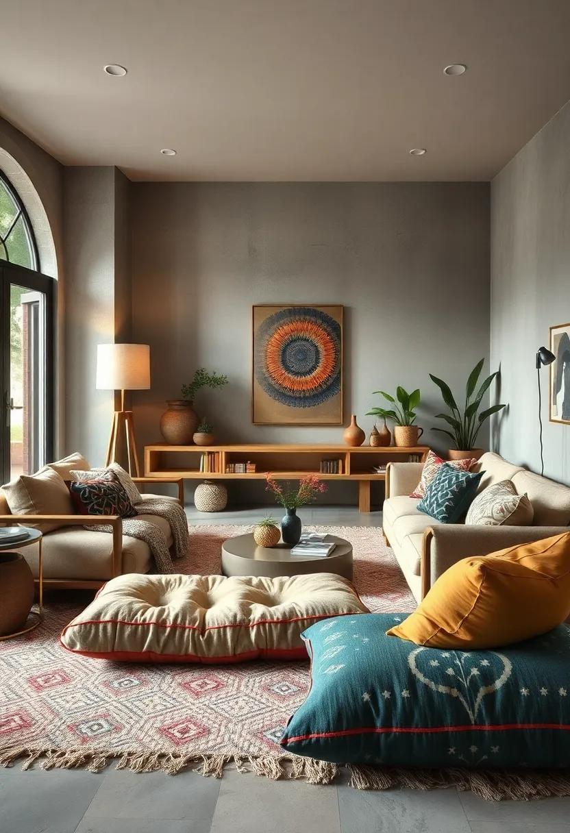 Opt ⁣for ‍Floor‍ Cushions: Replace traditional seating ‌with oversized ⁣floor cushions or poufs ⁣that encourage lounging ‍and ‍comfort during gatherings