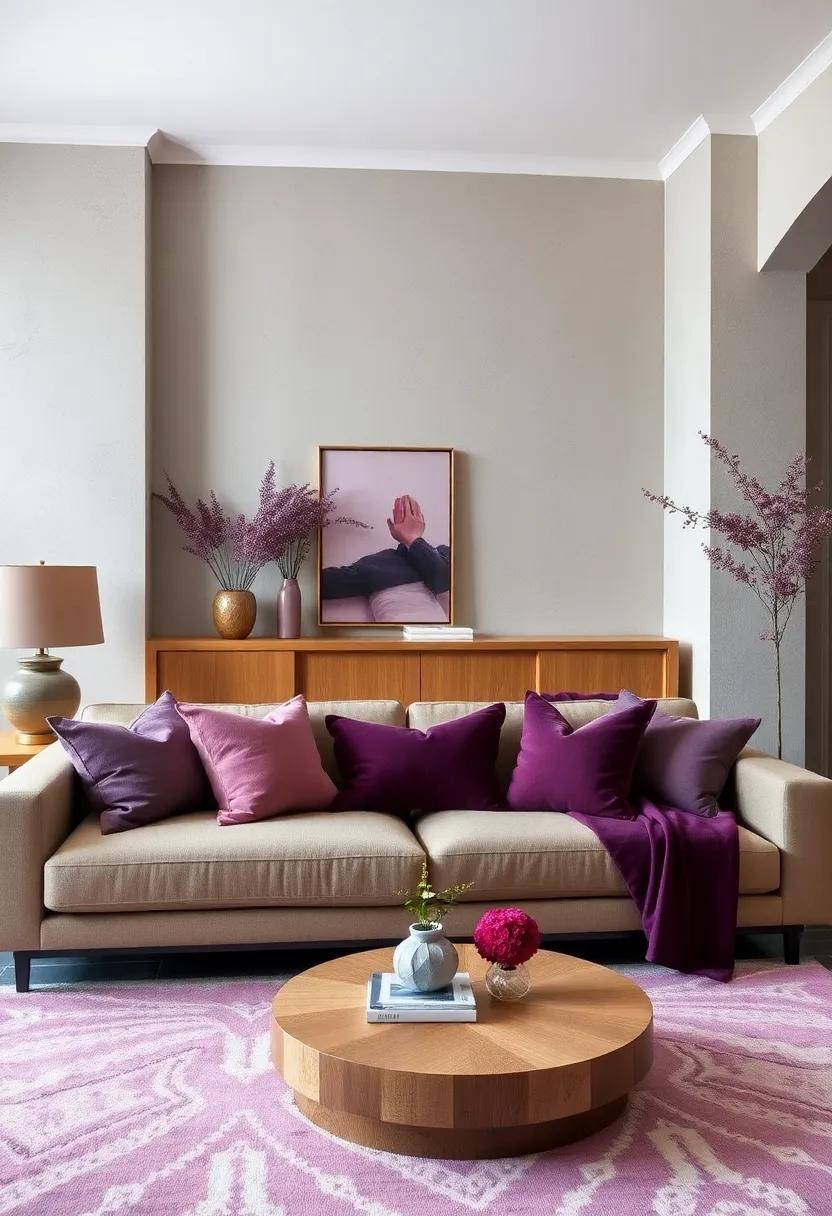 Deep⁣ Plum Throw Pillows: ⁣Infuse your ⁤sofa with a touch of elegance and ⁤warmth, choosing rich fabrics that invite⁣ coziness