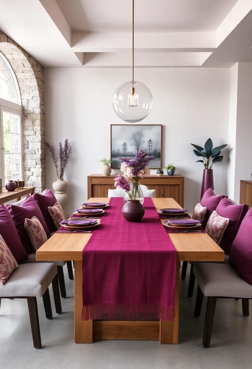 Deep Plum ‍Dining Table Runner: Add ⁣a touch of elegance to your dining experience with a⁢ deep​ plum runner that complements your table ⁢setting beautifully