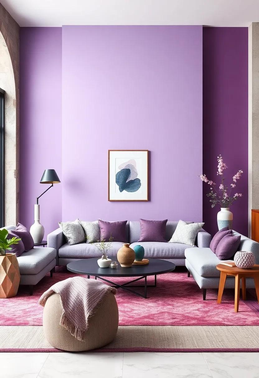 Lavender Accent Wall: Paint one wall ​in soft lavender to‌ create ‌a calming focal⁢ point that contrasts⁢ beautifully with deeper hues