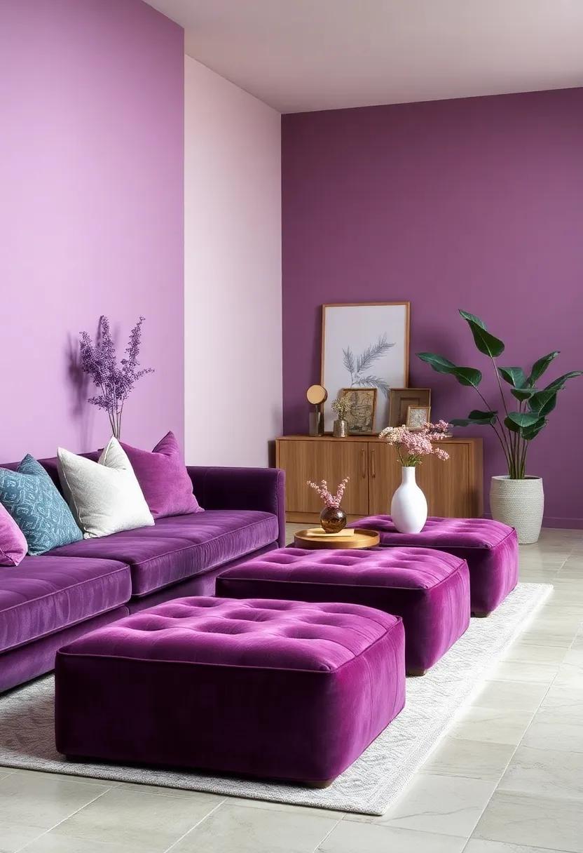 Velvet Deep Plum Ottomans: Use plush ottomans for versatile seating or a stylish footrest,enhancing your⁢ space with⁢ their rich color
