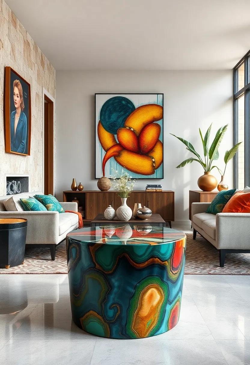 Artistic Resin Stool: A statement piece that embodies creativity, this stool shows off layers of resin art, making it a true conversation starter