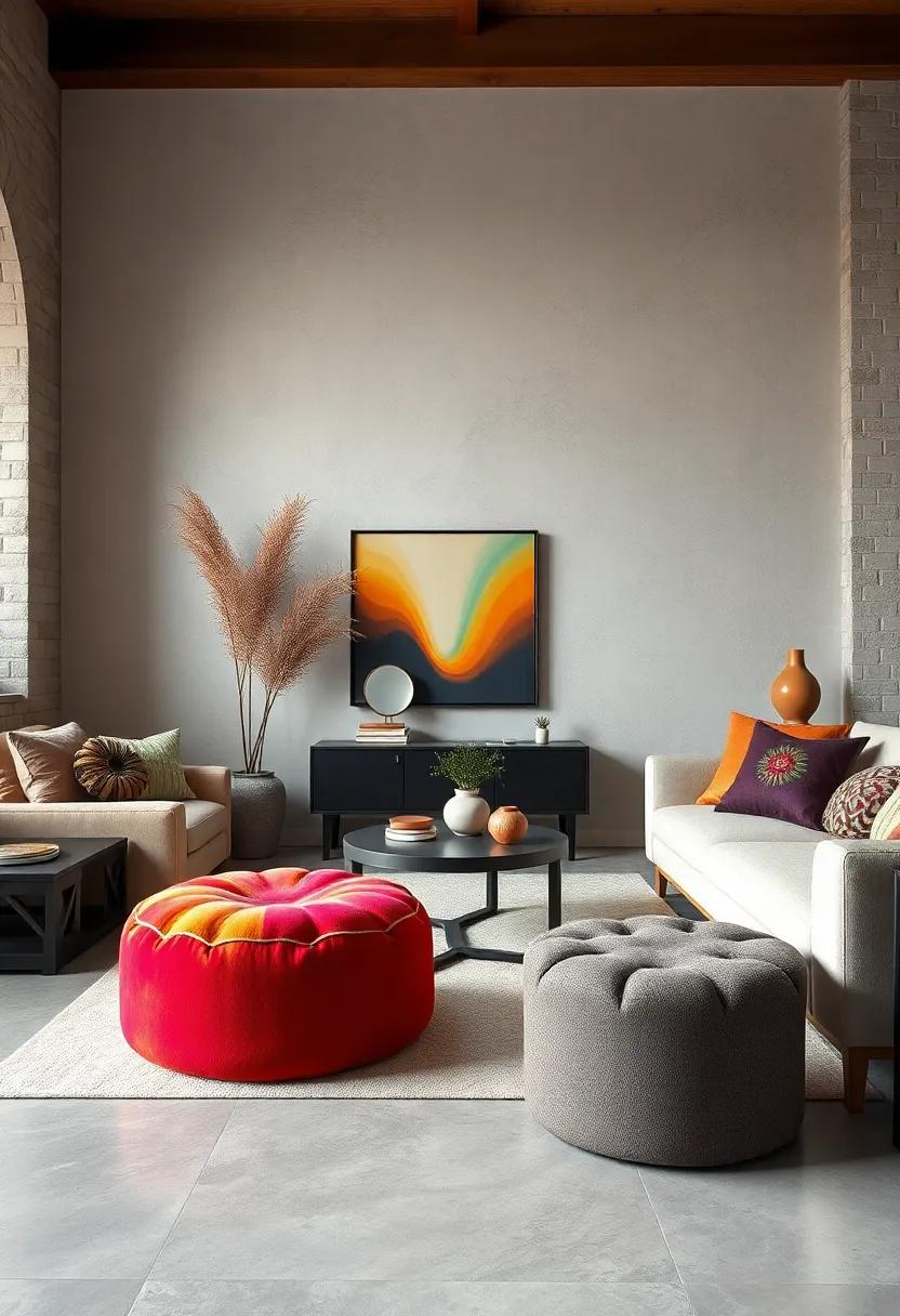 Colorful Pouf: ⁢Versatile and fun, this ottoman brings a ‌splash of color and⁣ texture, doubling as both seating and a footrest in ‌your eclectic ensemble