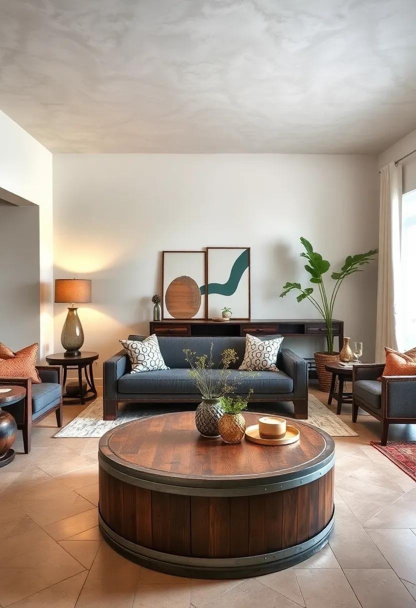 Upcycled Barrel table: Channel your inner farm chic⁢ with a coffee table ‌forged from wine or whiskey barrels, adding rustic flair and sustainability to your⁤ space