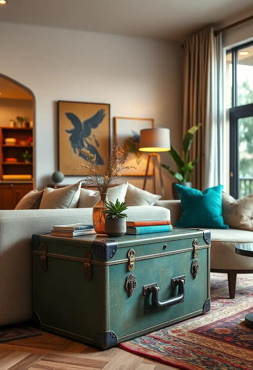 Vintage Suitcase ⁣Side⁤ Table: An eclectic⁤ touch for your living room, this repurposed suitcase whispers tales of travel while providing a handy surface for ‍drinks or books