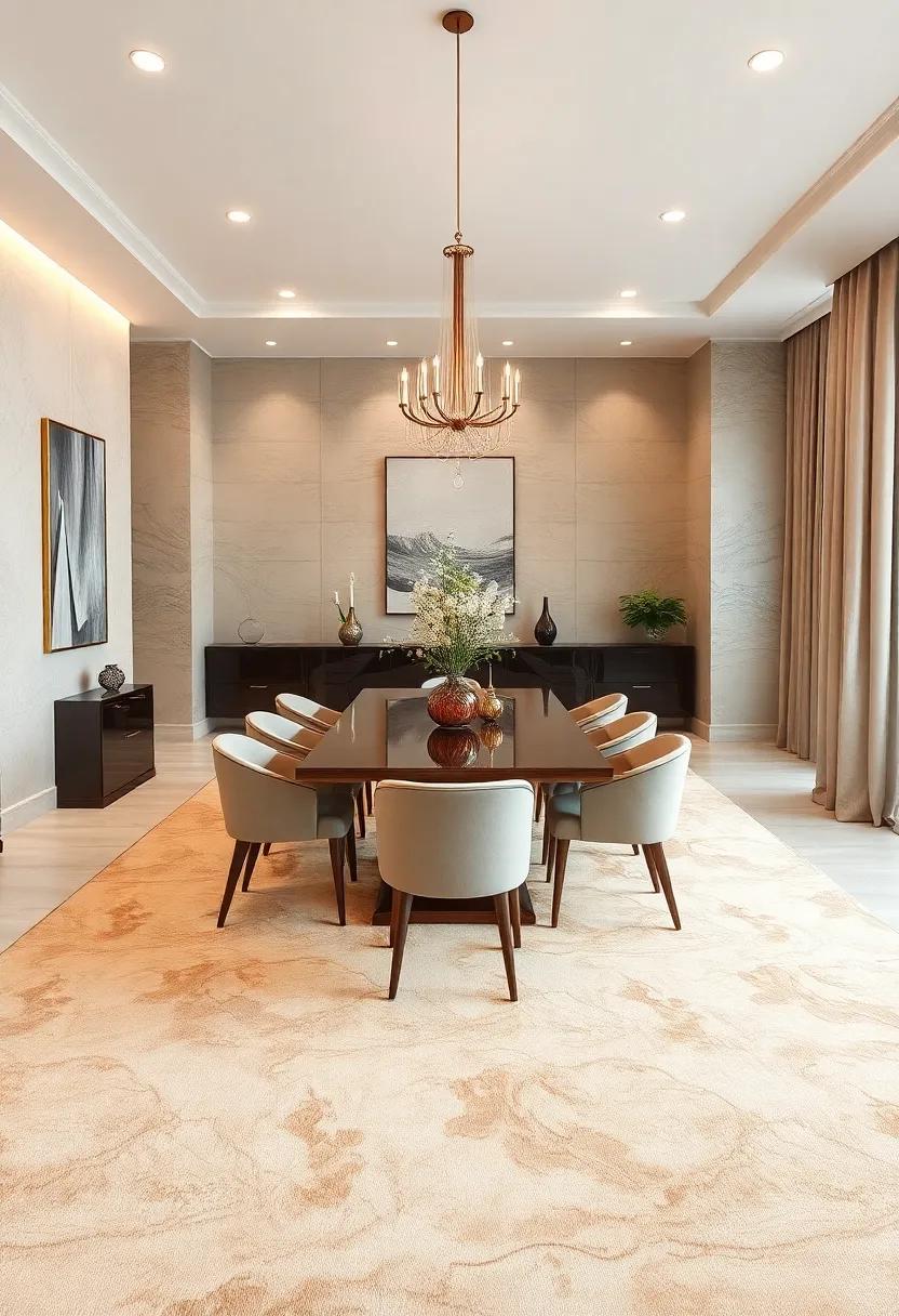 Silk and Shimmer:⁢ Elevate ⁢your dining experience⁣ with‌ a luxurious​ silk⁣ carpet that ‌reflects light, adding a touch of glamour and refinement