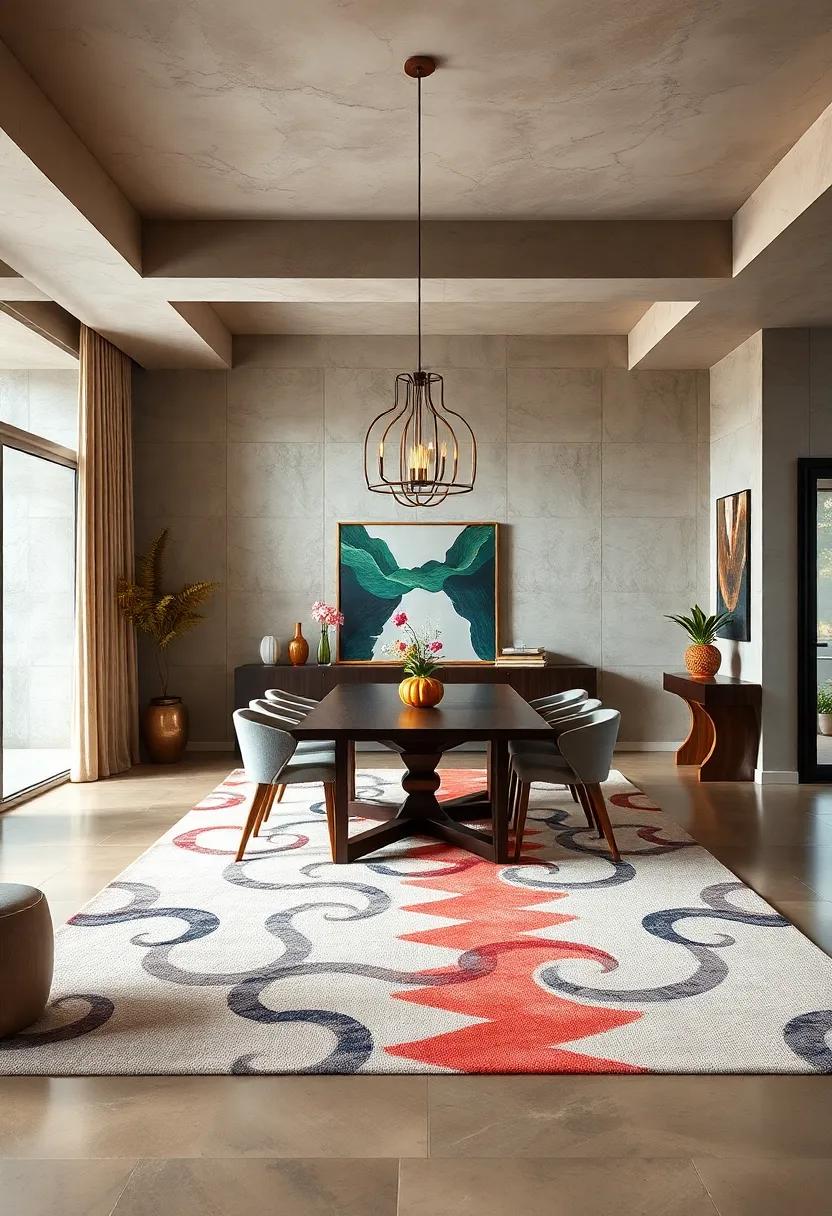 High-Contrast Designs: Create a modern ⁣statement with high-contrast rugs ⁤that draw the eye and highlight key furniture pieces in⁤ your dining area
