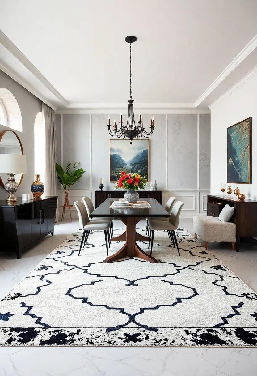 Classic black‍ and White: Make ⁣a statement with ‌a striking monochrome rug that‍ complements your dining ⁢room's​ decor and adds a⁢ touch of​ sophistication