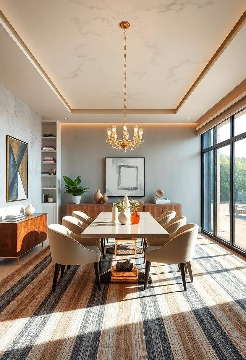 Striped ⁤Elegance: Use stripes in ⁢varying‌ widths to elongate the space, ⁣bringing‍ a sense of ‌movement that complements long dining tables