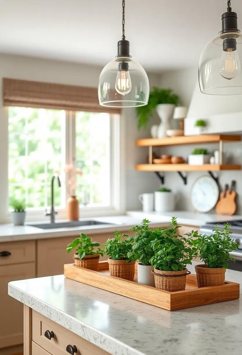 Fresh‌ Herb Garden: Create​ a mini herb garden on your countertop with small pots of basil, rosemary, and thyme for a ​functional and fragrant display
