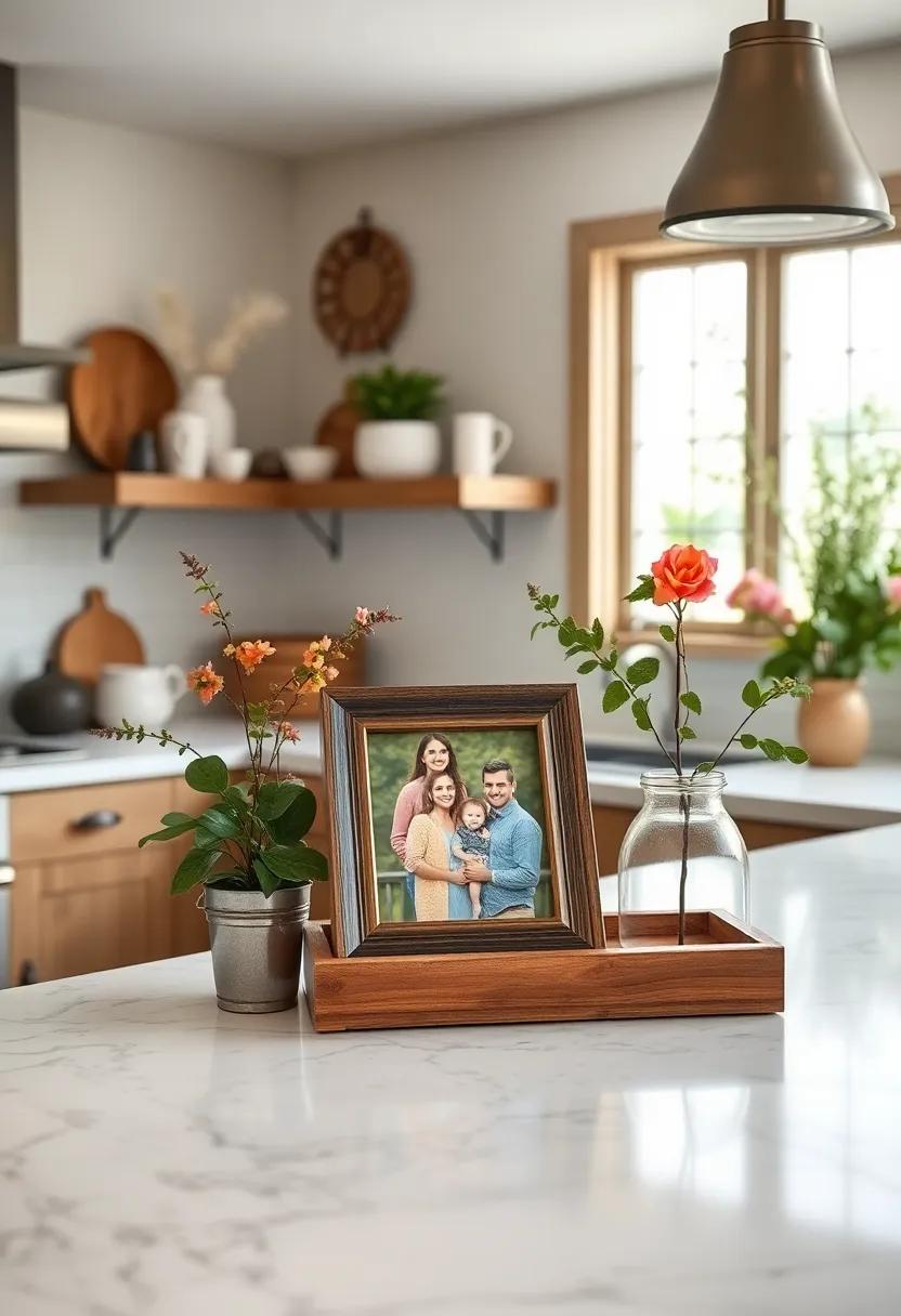 Family Photo Frame: Place a​ stylish frame with ‍a cherished family ​photo on‍ the countertop, infusing warmth and personalization while ‌celebrating family memories