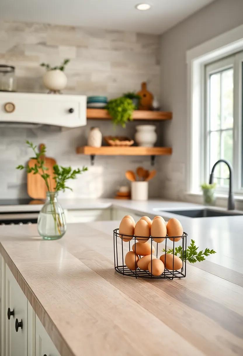 Decorative Egg ‌Holder: Incorporate ​a beautiful⁣ ceramic or wire egg holder‍ on the counter to keep your⁣ eggs handy while making⁣ an aesthetic statement