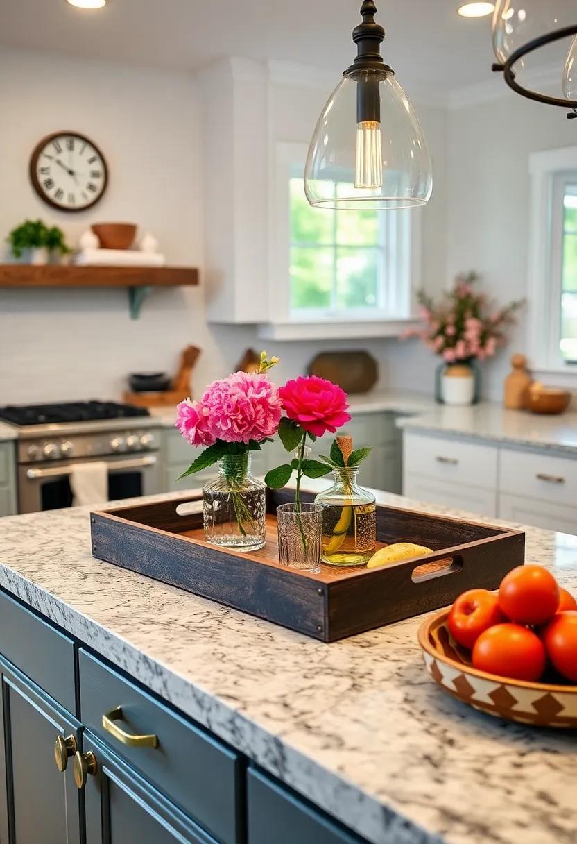 Statement Serving Tray: utilize a decorative serving tray​ to corral oils, spices, ​or utensils, providing organization while enhancing the visual appeal of⁣ your counter