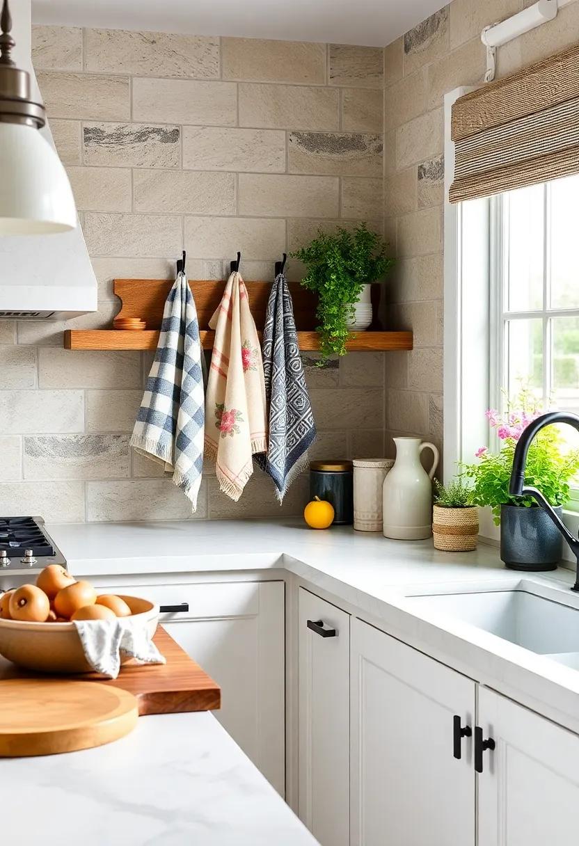 Whimsical Dish Towels: Showcase fun, patterned dish towels on⁢ an⁢ attractive hook or rail, adding personality and color while serving ‌a practical purpose