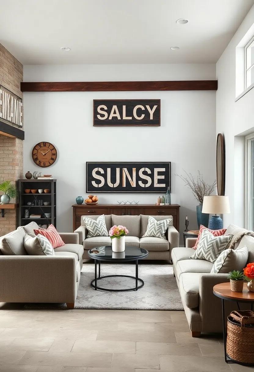 Sofas and Seating Arrangements That Showcase ​Vintage Signage Elegantly