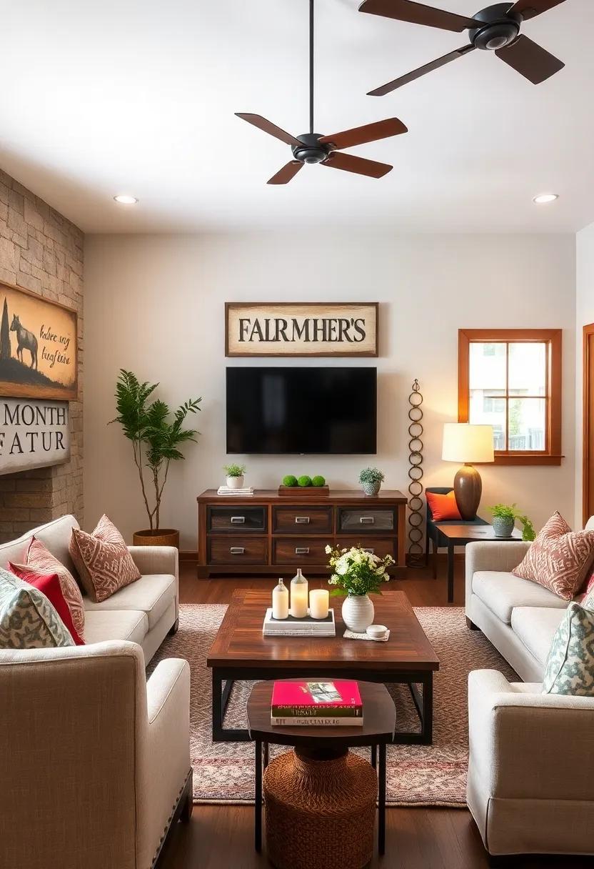 Rustic Furniture Pairings That highlight Vintage Signage in farmhouse Spaces